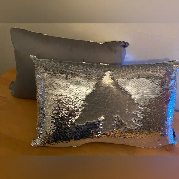 Aviva Stanoff Down Flip Sequins Embellished Accent Pillow Silver/Silver 17x10in
